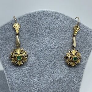 18k Real solid gold‎ real emerald earrings